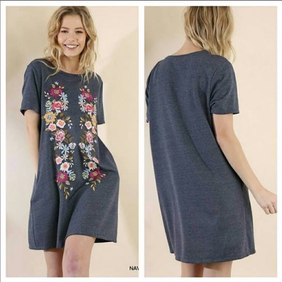 Umgee Dresses & Skirts - Umgee Blue Floral Embroidered Mini Dress
